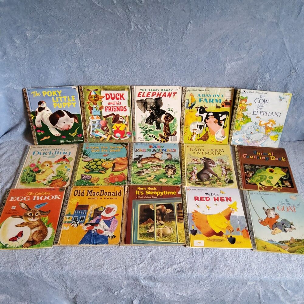 Vintage Lot Of 15 Farm & Animal Little Golden Books Poky Puppy Saggy Baggy Eleph